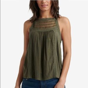 NWT LUCKY BRAND GREEN SEMI SHEER HALTER TANK TOP